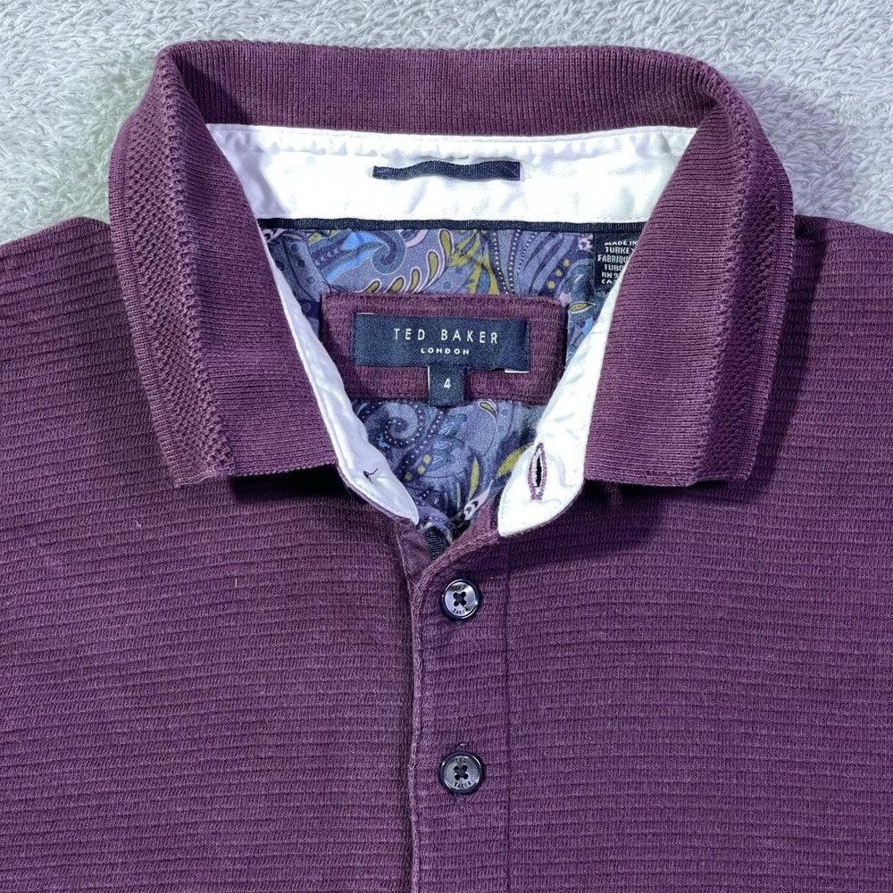 Ted Baker London Men's Long Sleeve Polo Shirt Size 4‎ Purple Knit Cotton Career